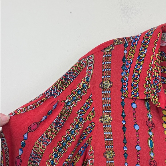 RARE Mii au cinema Red Chain Pattern print long sleeve silk blouse Shirt small - Picture 9 of 12